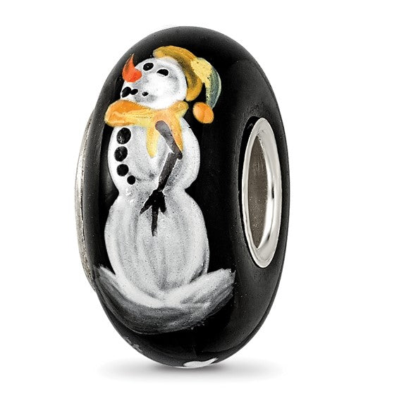 Sterling Silver Reflections Black Snowman Frosty Nights Fenton Glass Bead