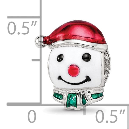 Sterling Silver Reflections Rh-plated Enameled Snowman Head Bead