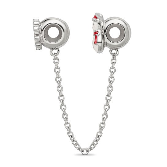 Reflections Sterling Silver Rhodium-plated 3in Security Chain Snowman and flake CZ Bead