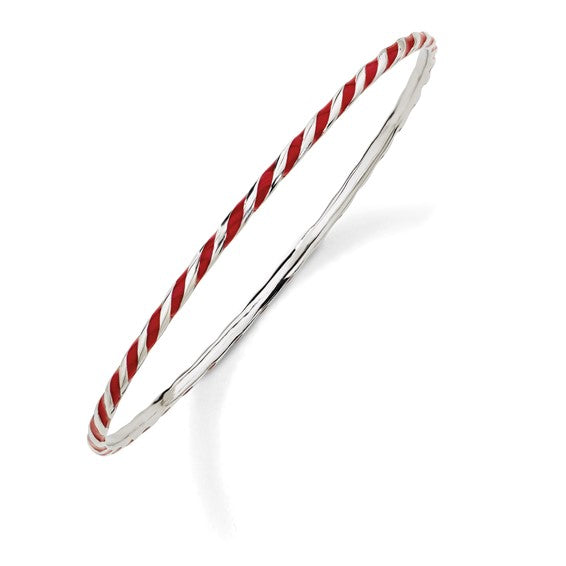 DS - Sterling Silver Stackable Expressions Twisted Red Enamel Bangle