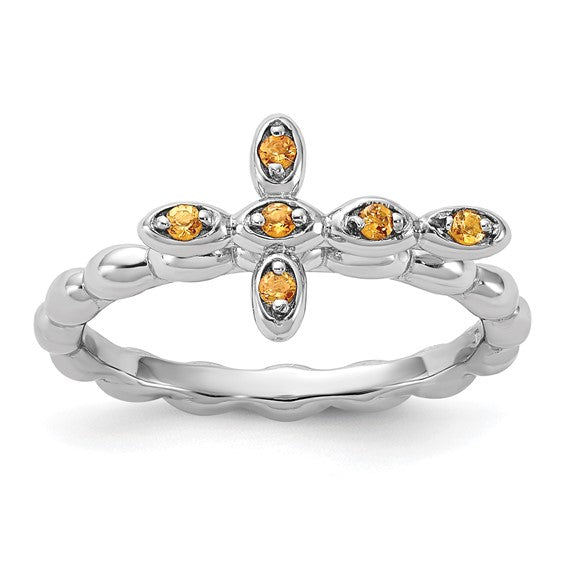 Sterling Silver Stackable Expressions Citrine Cross Ring