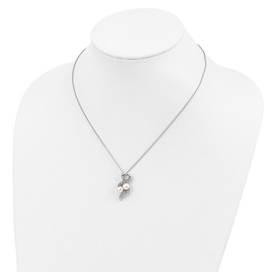 Sterling Silver Rhodium-plated FWC Pearl and CZ 18in Necklace