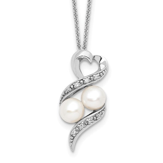 Sterling Silver Rhodium-plated FWC Pearl and CZ 18in Necklace