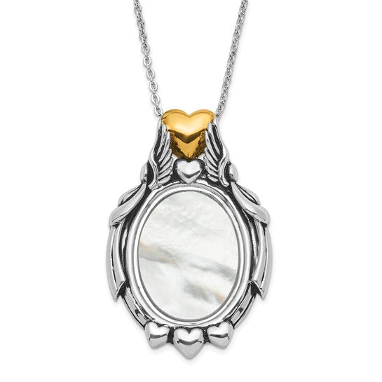 FYD - Sterling Silver and Gold-plated Polished and Antiqued My Special Angels Mother of Pearl Necklace