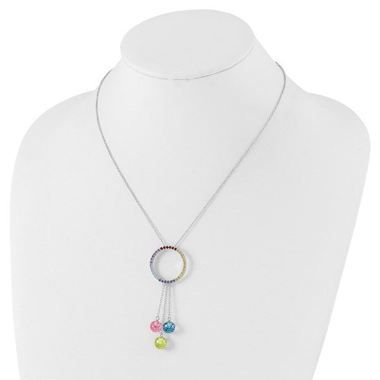 Sentimental Expressions Sterling Silver Polished Multicolor CZ Color Me Happy Necklace