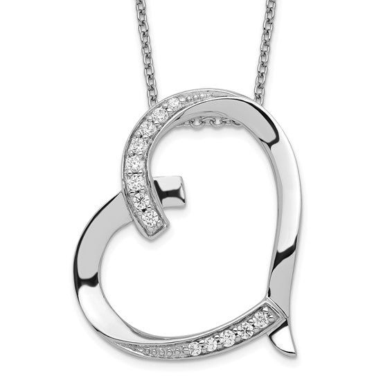 Sterling Silver Rhodium-plated Antiqued CZ Love You Mom 18in Necklace