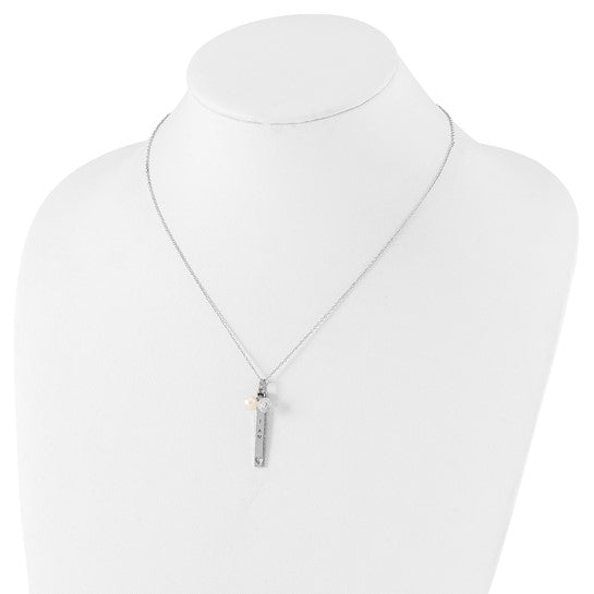 Sterling Silver Polished and Antiqued Freshwater Cultured Pearl and CZ I Am A Keeper Necklace