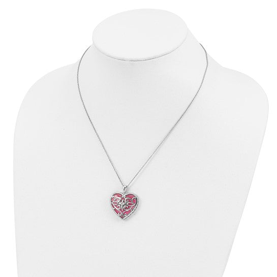 Sentimental Expressions Sterling Silver Rhodium-plated Simulated Cat's Eye Heart Acceptance 18 Inch Necklace