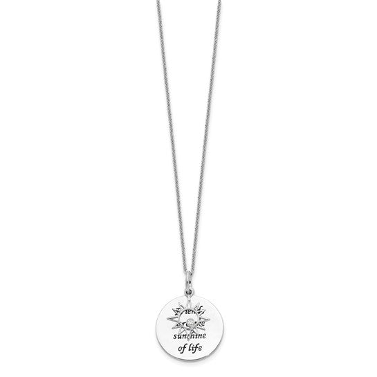 Sterling Silver Rhodium-plated Antiqued CZ Friends Are The Sunshine 18in Necklace