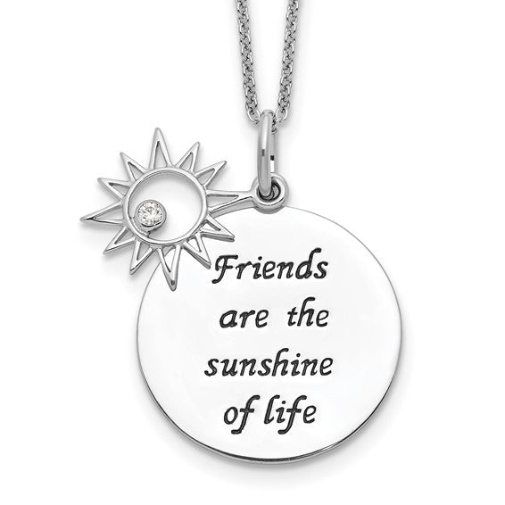 Sterling Silver Rhodium-plated Antiqued CZ Friends Are The Sunshine 18in Necklace