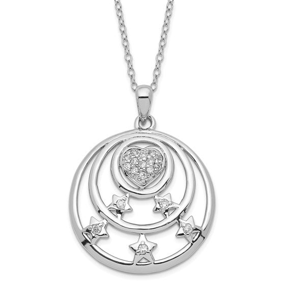 Sterling Silver CZ Stars and Heart Circle Dream Come True Necklace