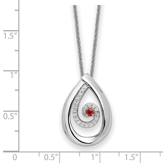 Sterling Silver Rhodium-plated Red and Clear CZ 18in Necklace