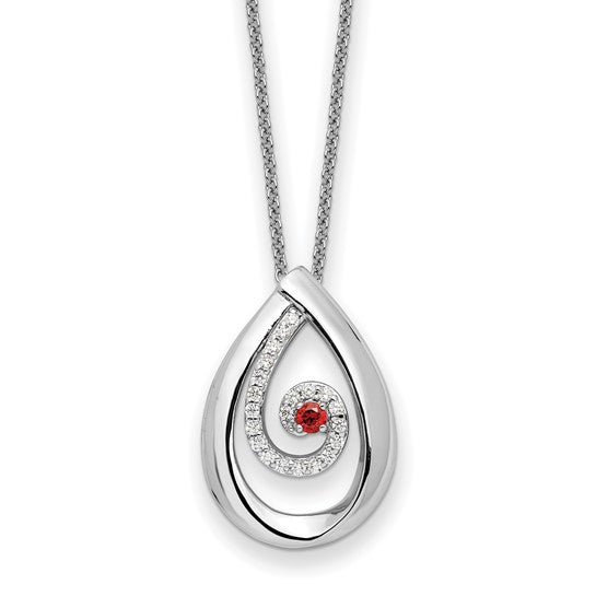 Sterling Silver Rhodium-plated Red and Clear CZ 18in Necklace