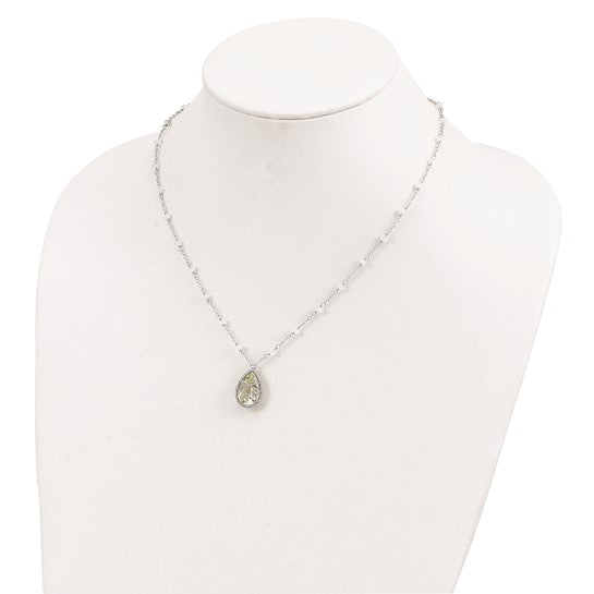 Sterling Silver Rhodium Green Quartz and Rnbow Moonstone 18in Necklace w/ Magnetic Clasp