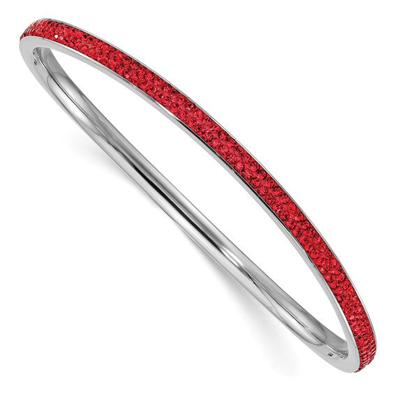 DS - Stainless Steel Polished Red Crystal Wavy Bangle