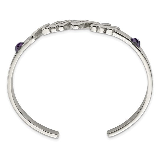 Stainless Steel Polished with Purple CZ MOM Bangle