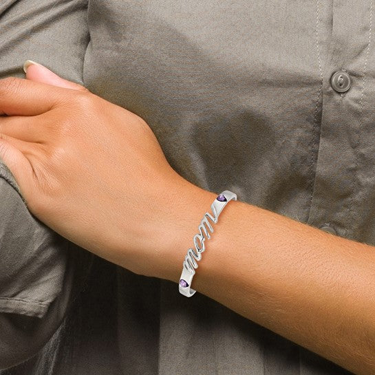 Stainless Steel Polished with Purple CZ MOM Bangle