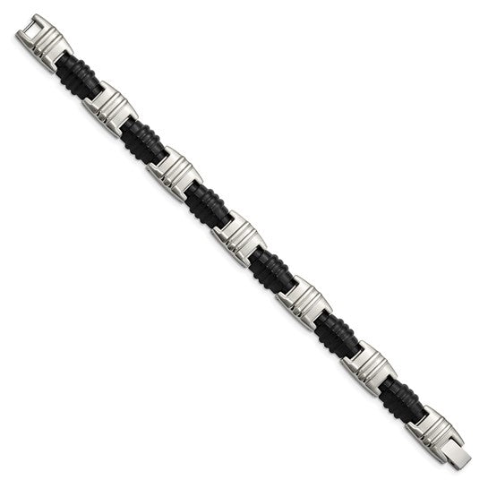 Stainless Steel Brushed and Polished Black IP-plated 8.25in Bracelet