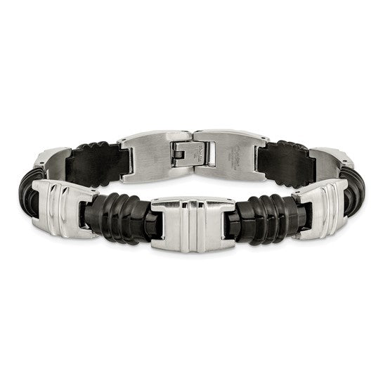 Stainless Steel Brushed and Polished Black IP-plated 8.25in Bracelet