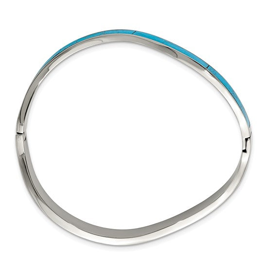 Stainless Steel Polished Imitation Turquoise Hinged Bangle