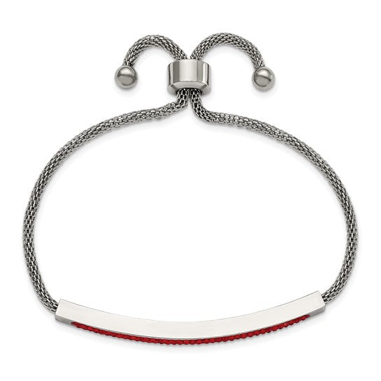 DS - Chisel Stainless Steel Polished with Red Glass Adjustable Bracelet