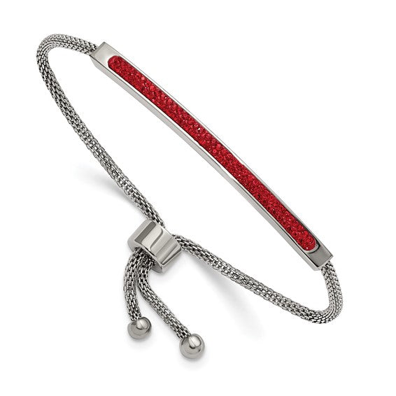 DS - Chisel Stainless Steel Polished with Red Glass Adjustable Bracelet