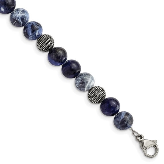 Stainless Steel Antiqued and Polished Sodalite 7.5in with 1in ext Bracelet