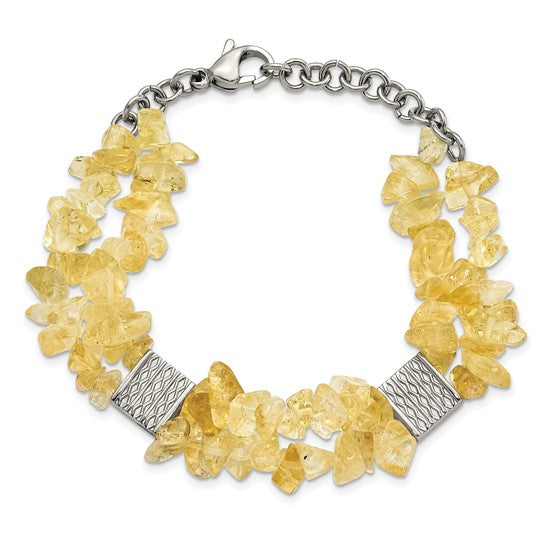 Stainless Steel Citrine Chip Station 7in with 1in ext. Bracelet