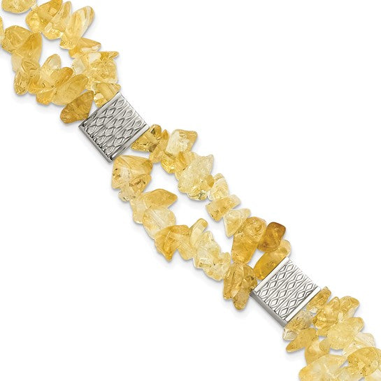 Stainless Steel Citrine Chip Station 7in with 1in ext. Bracelet