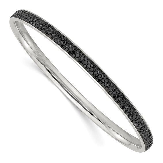 DS - Stainless Steel Polished Black Crystal Rounded Bangle