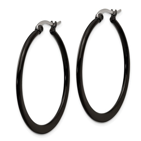 DS - Stainless Steel Polished Black IP-plated 34mm Diameter 2mm Hoop Earrings