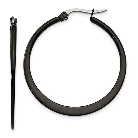 DS - Stainless Steel Polished Black IP-plated 34mm Diameter 2mm Hoop Earrings