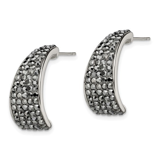 Stainless Steel Polished with Crystal J Hoop Post Earrings