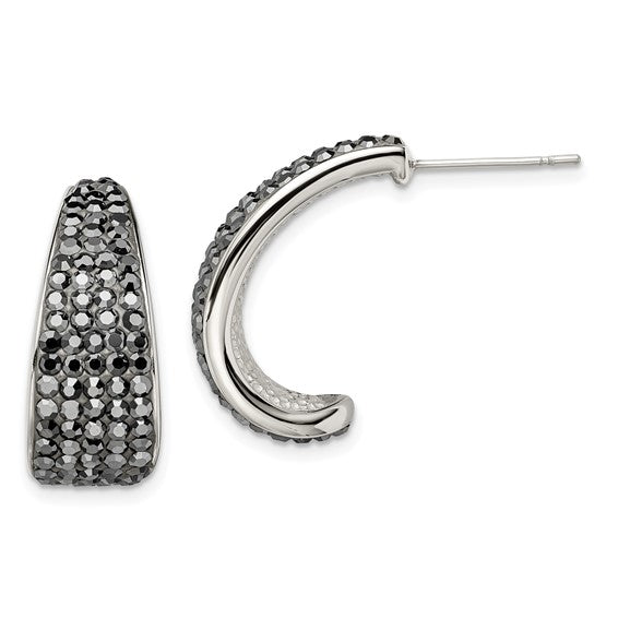 Stainless Steel Polished with Crystal J Hoop Post Earrings