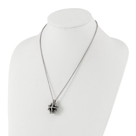 DS - Stainless Steel Polished Black Agate Sun Pendant Necklace