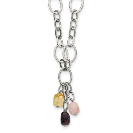 DS - Stainless Steel Citrine Amethyst and Rose Quartz with 22in