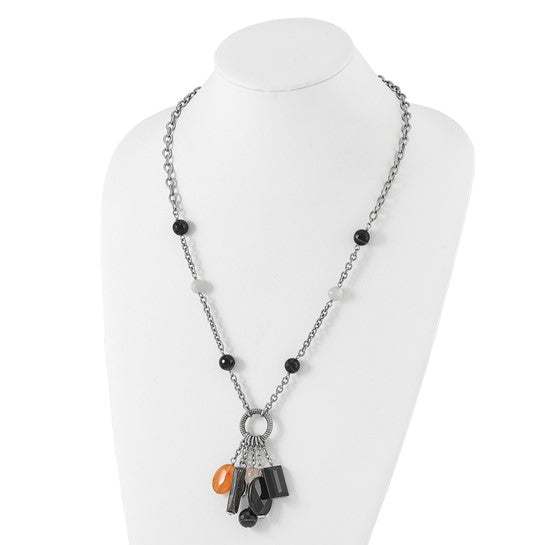 FYD - Stainless Steel Black Agate Moonstone and Crystal with 2in ext Necklace