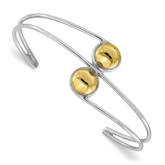 Sterling Silver and Brass Polished Bead Cuff Bracelet