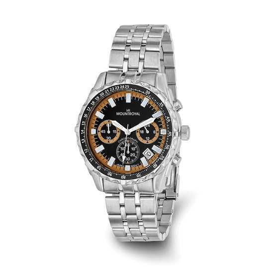 Mens Mountroyal Stainless Steel Orange Dial Chrono Watch