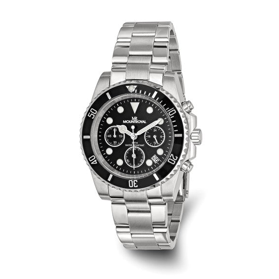 Mens Mountroyal Stainless Steel Black Dial Chrono Divers Watch