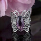 Art Amethyst Gemstone Women Butterfly Sterling Silver Ring: Amethyst / 8
