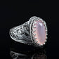 Art Pink Chalcedony Gemstone Angel Wings Women Silver Ring: Pink Chalcedony / 9