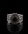Filigree Art Daisy Figured Black Onyx Gemstone Women Sterling Silver Cocktail Ring: 9.5