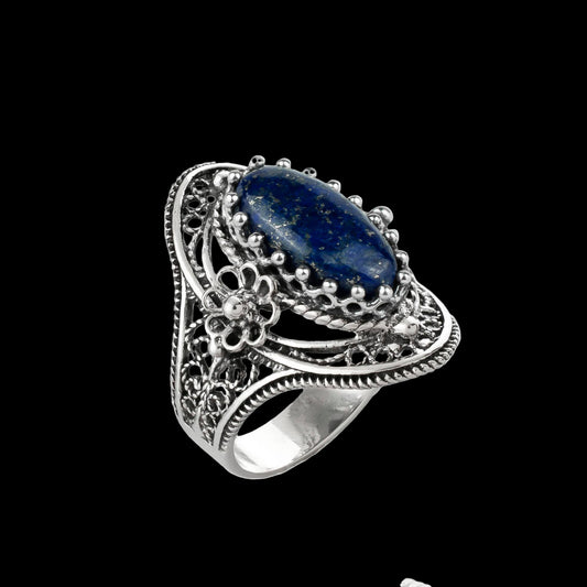 Lapis Lazuli Gemstone Women Sterling Silver Ring: Lapis Lazuli / 9