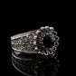 Filigree Art Daisy Figured Black Onyx Gemstone Women Sterling Silver Cocktail Ring: 9.5