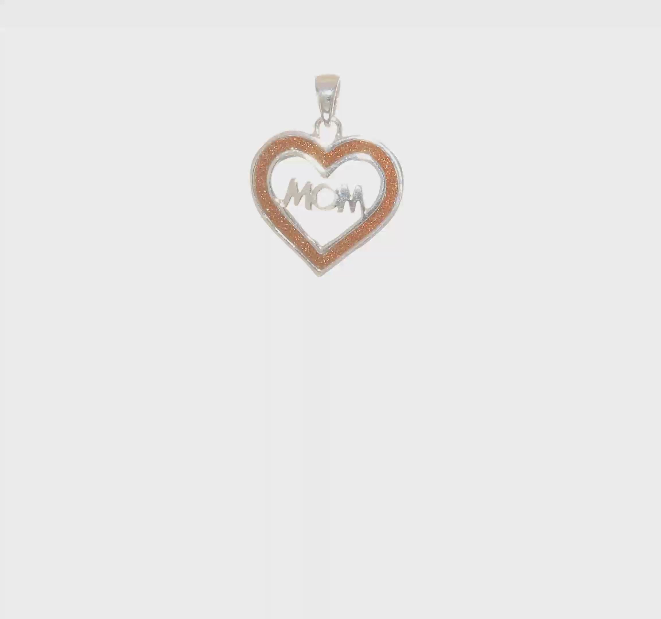 Sterling Silver Rhodium-plated Glitter Infused Mom Heart Pendant (Pendant only)