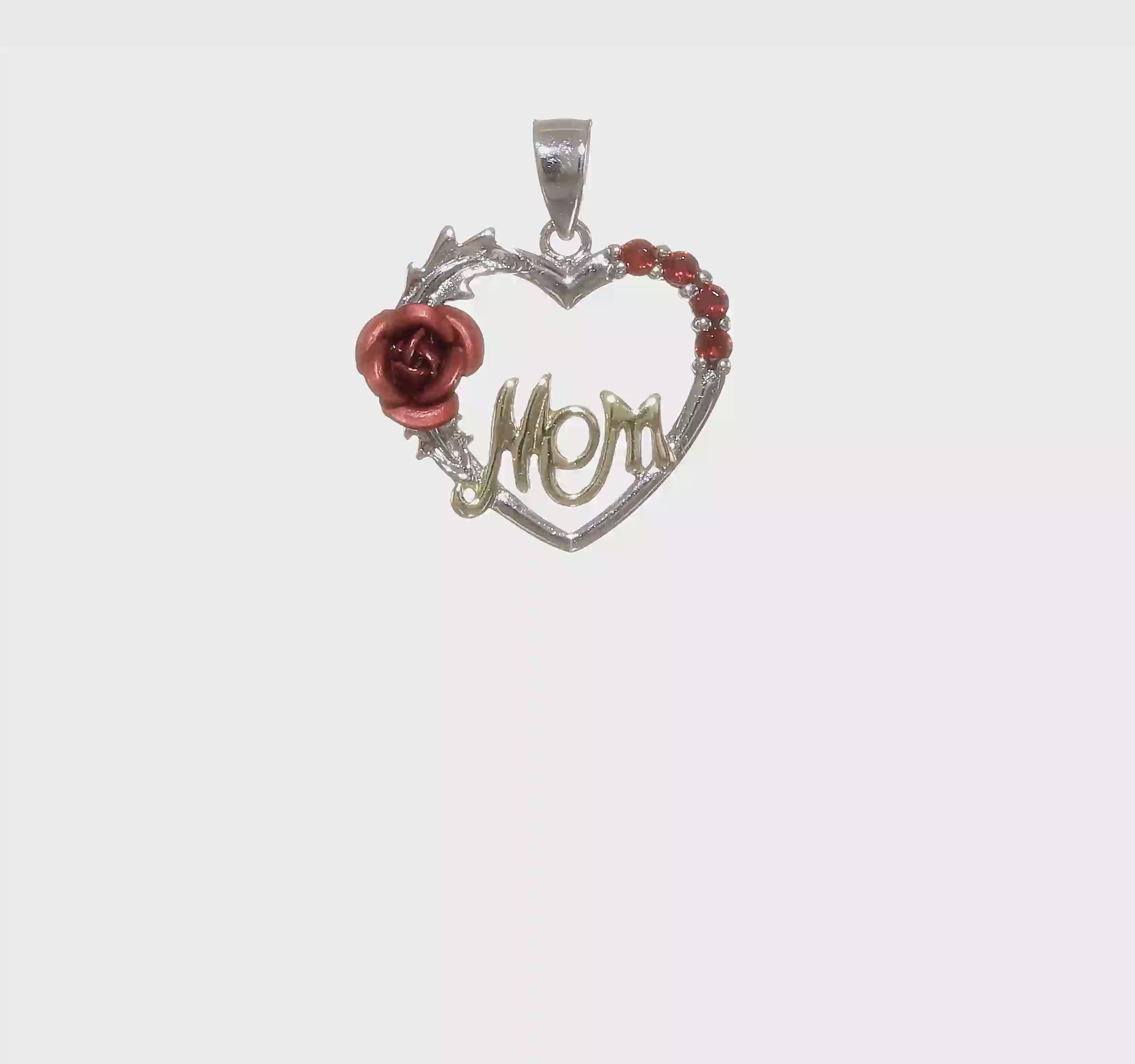 Sterling Silver Vermeil Red Flower and CZ Mom Pendant (Pendant only)