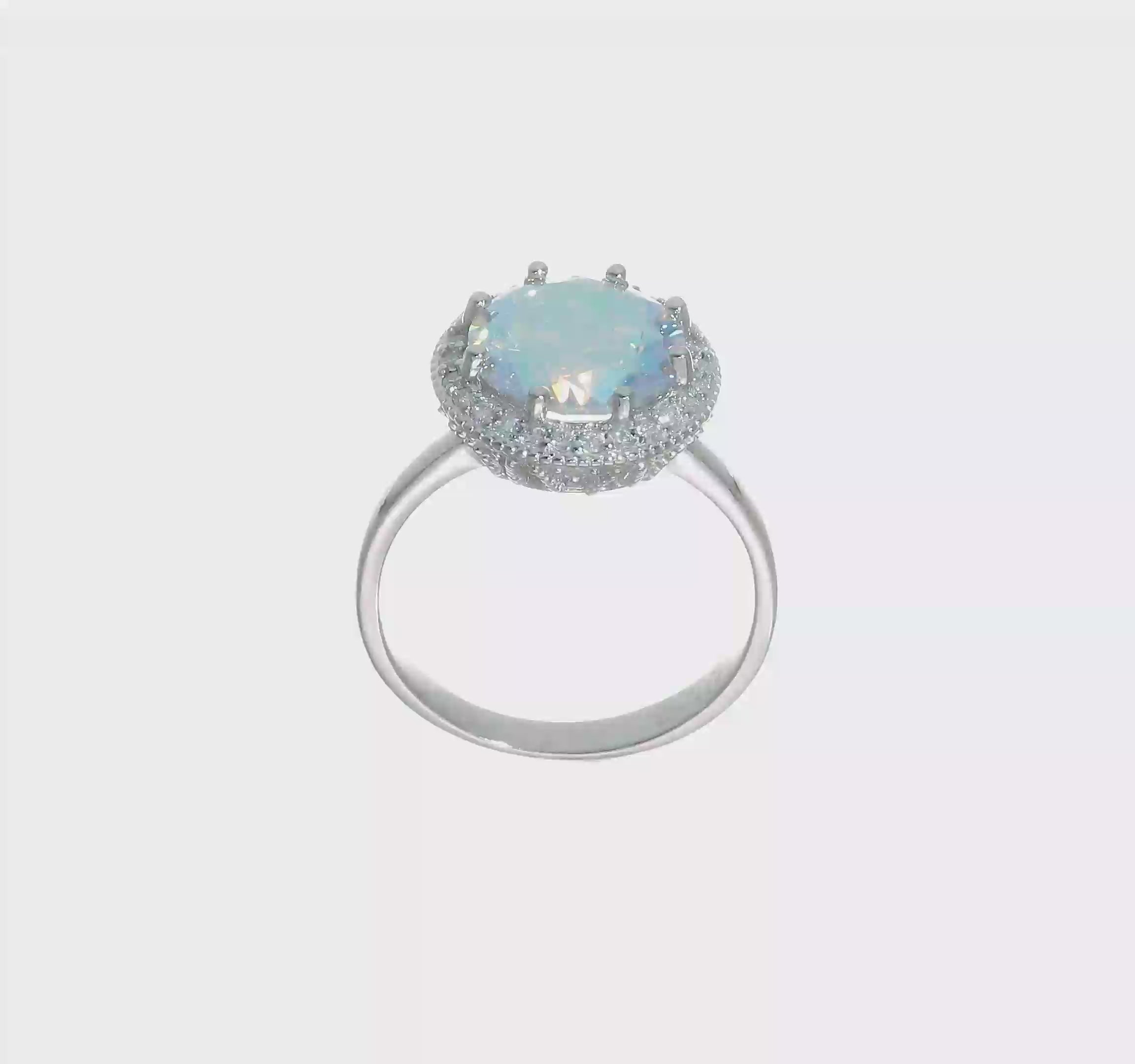 Sterling Silver Rhodium-plated Clear and AB CZ Halo Ring