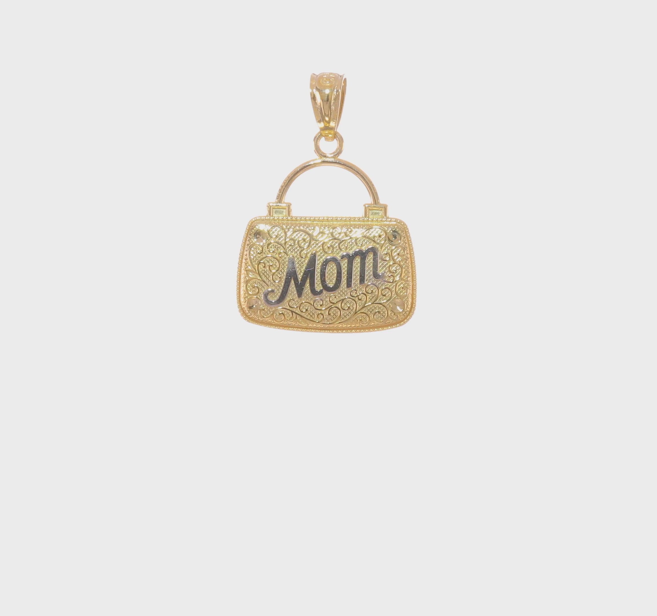 14K with Rhodium 3D Reversible Mom Handbag Pendant (Pendant only)