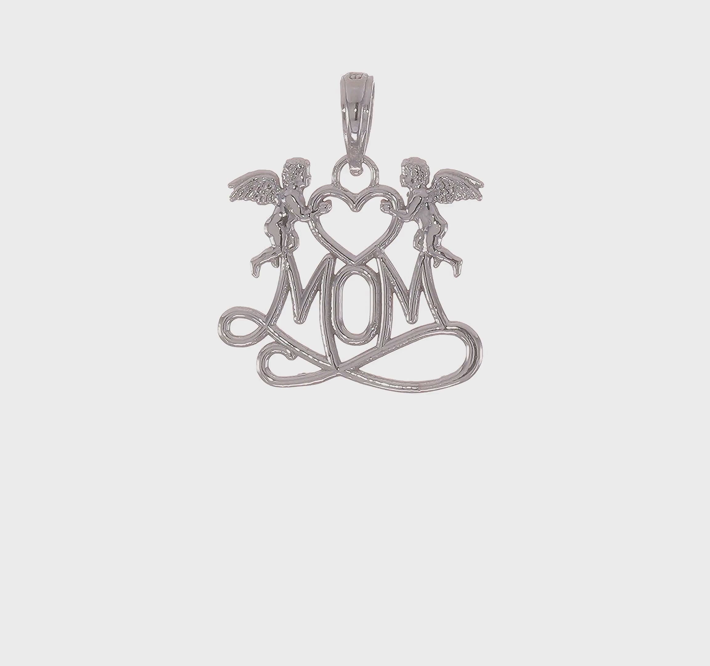 10k White Gold Polished MOM with Heart and Angels Pendant (Pendant only)